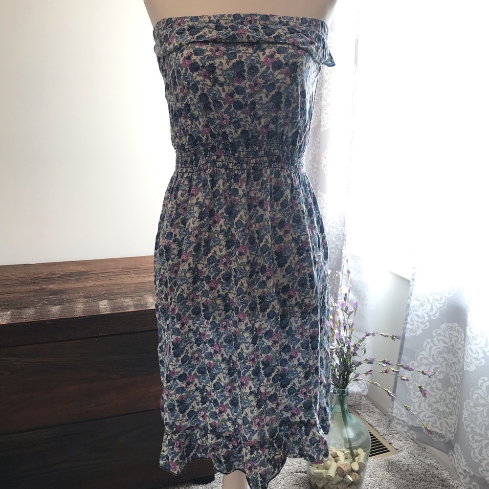 Strapless floral sun dress
